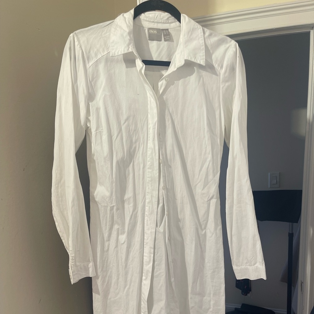ASOS White Long Sleeve Button Down Dress
